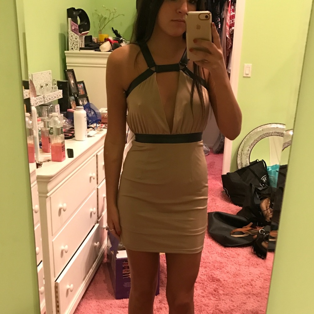 NWOT! Tobi: Nude Dress with leather trim